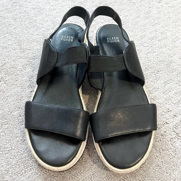Eileen Fisher Dash Leather Wedge Sandals Size 11 Slingback Vacation Resort Boho - Picture 3 of 16